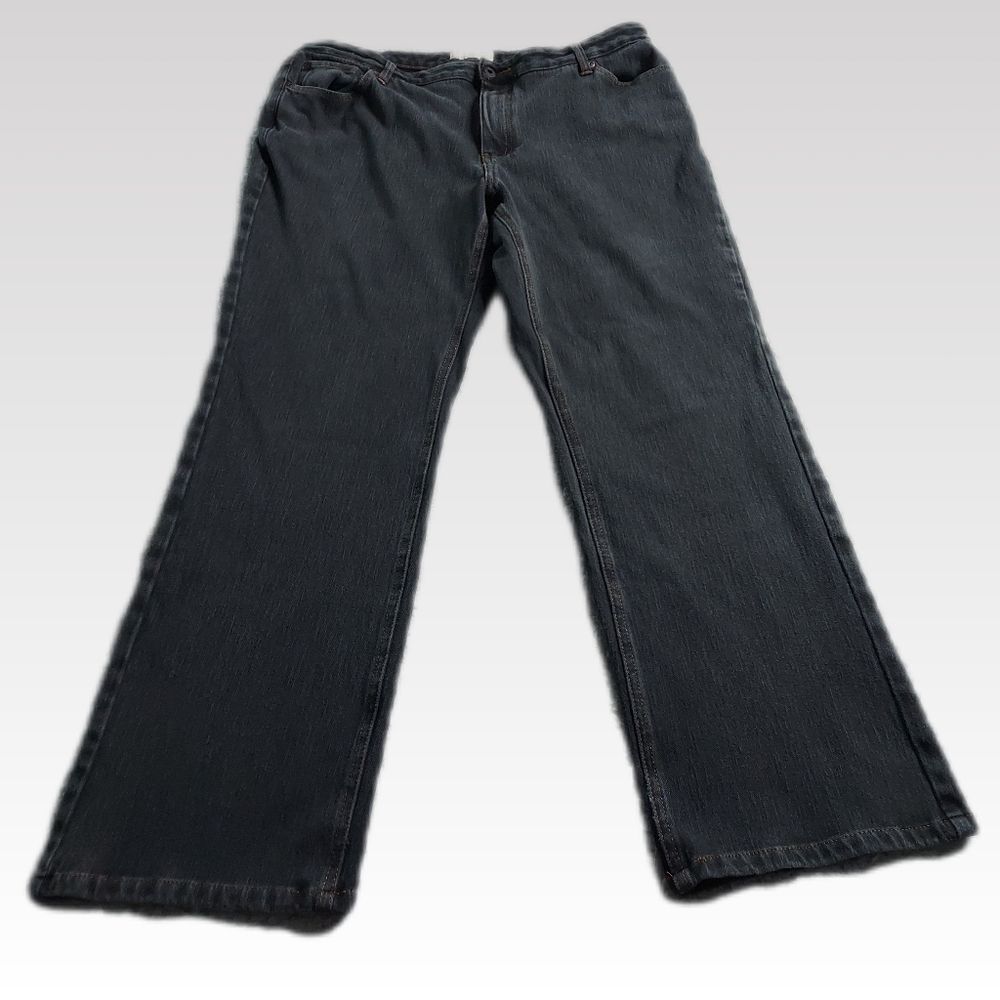 LL Bean Jeans 16 Black (Grey Wash) Mid Rise Straight Leg Stretch Denim Pants